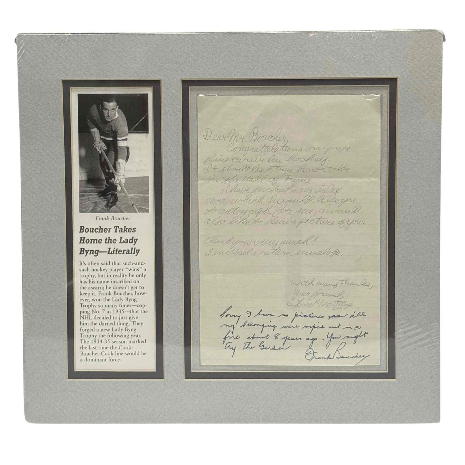 Frank Boucher Autograph and Response to Fan Mail (1 of 8)