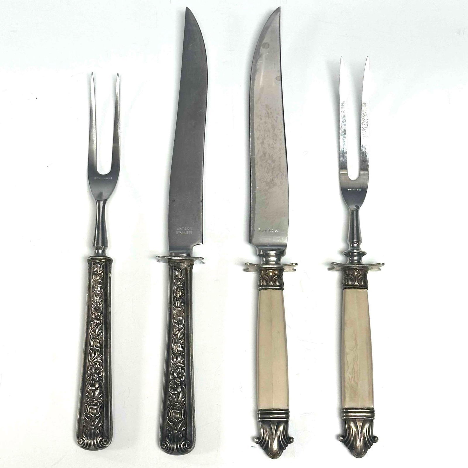 Cutlery Carving Sets Repousse Sterling Silver Handles (4pc) (1 of 19)