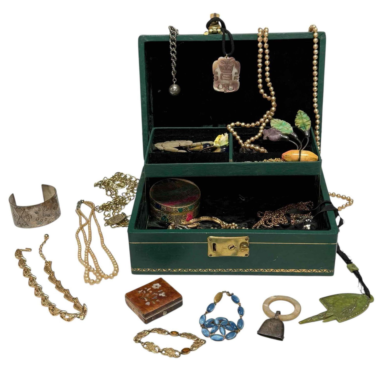 Costume Jewelry Necklaces Bracelets Some Daguerreotype Pins Etc. In Box (1 of 20)
