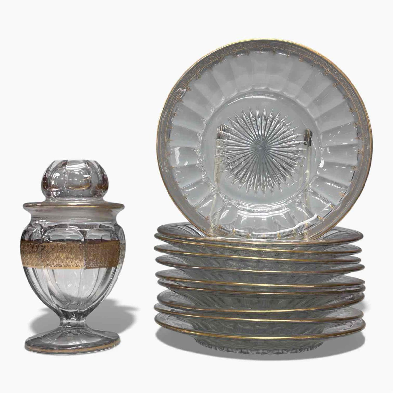 Moser "Eternity" Pedestal Candy Dish with Ten Pressed Glass Plates (1 of 17)