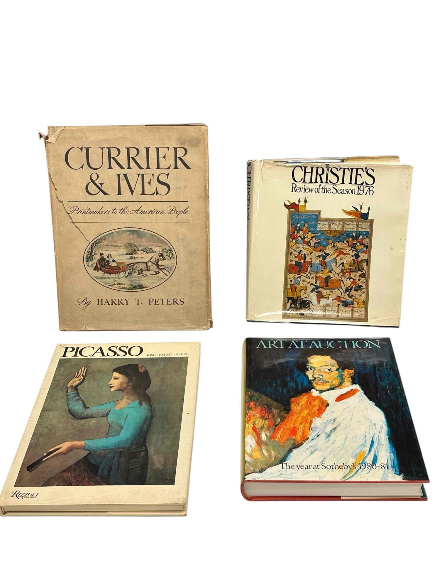 Fine Art and High-End Auction Related Hardback Books (4): Includes; "Picasso" by Josep Palau I Fabre for Rizzoli New York, Christies "Review of the Season 1976", "Art at Auction The Year at Sotheby's" 1980-81 and Currier & Ives "Printmakers to the Americ