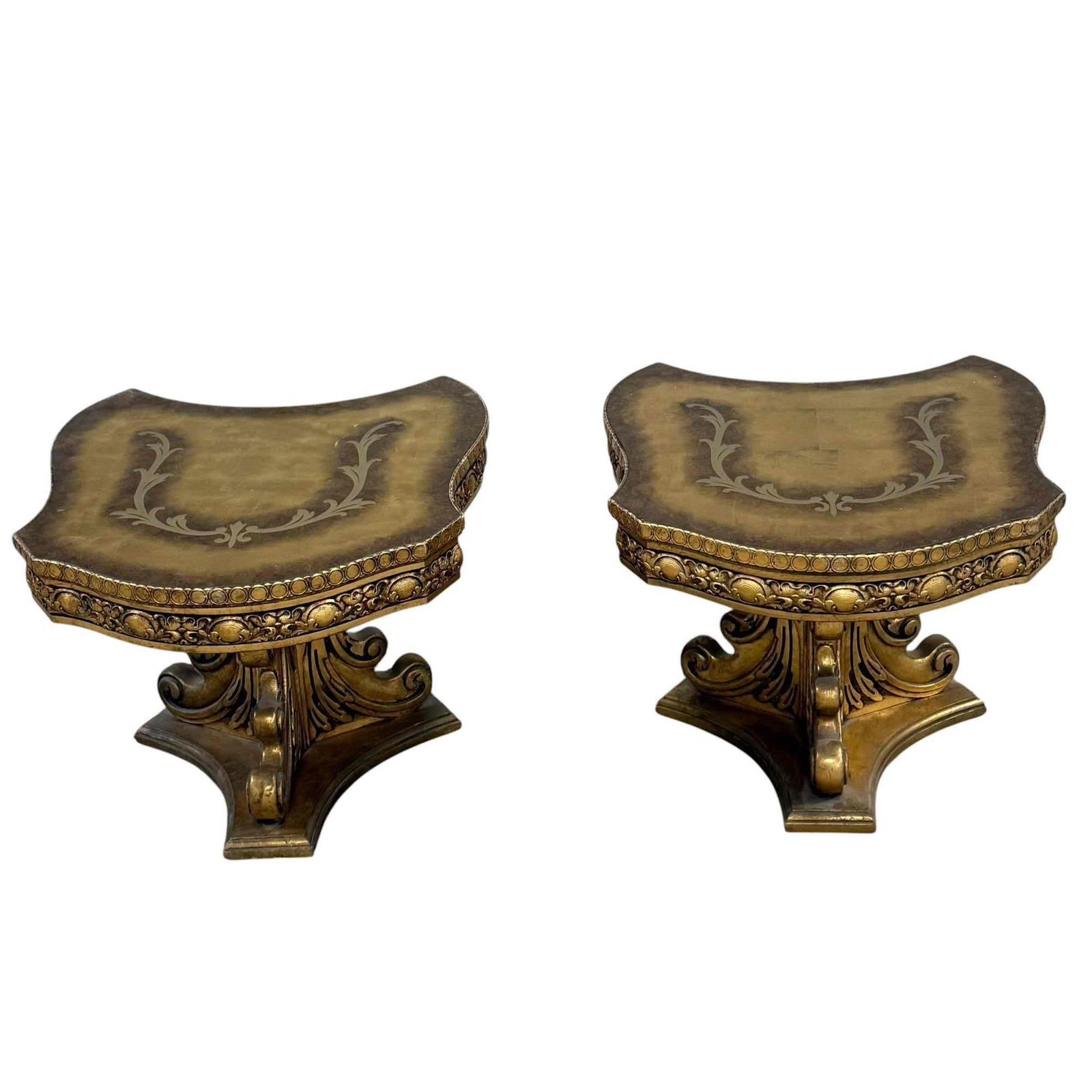 Italian Provincial Style Pedestal Gold Gilt Wood End Tables (2) (1 of 13)