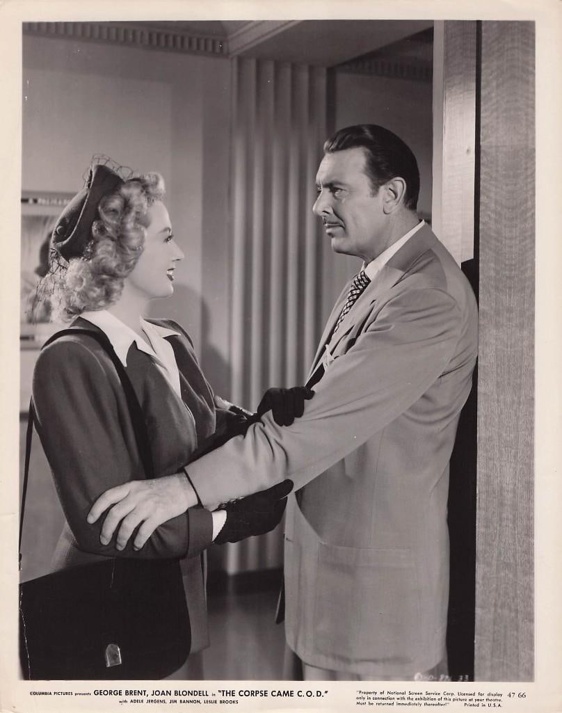 The Corpse Came C.O.D. - Movie Stills: Quantity: 19 Year: 1947 Condition: B+ Country: U.S.A Studio: Columbia Size: 8x10 Genre: Crime Stars: Joan Blondell, George, Brent, Adele Jergens, Jim Bannon, Leslie Brooks