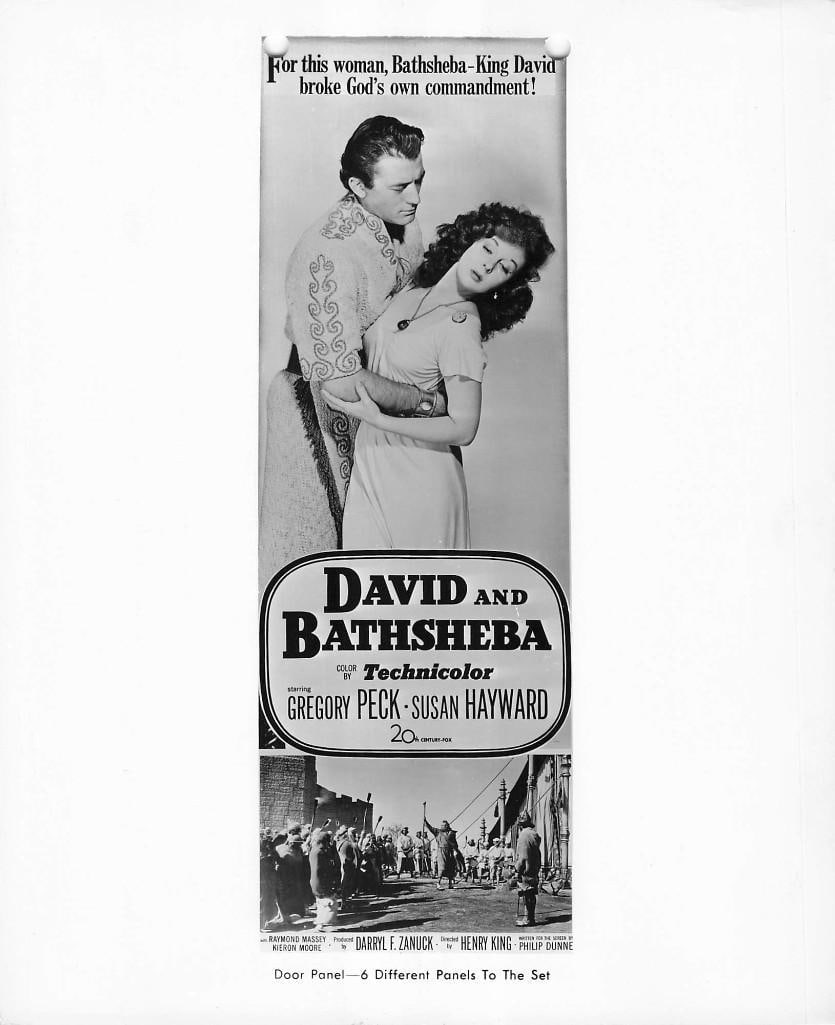 David and Bathsheba Keybook Stills: Quantity: 20 Year: 1951 Condition: B+ Country: U.S.A Studio: 20th Century Fox Size: 8x11 Genre: Adventure Stars: Gregory Peck, Susan Hyward, Raymond Massey