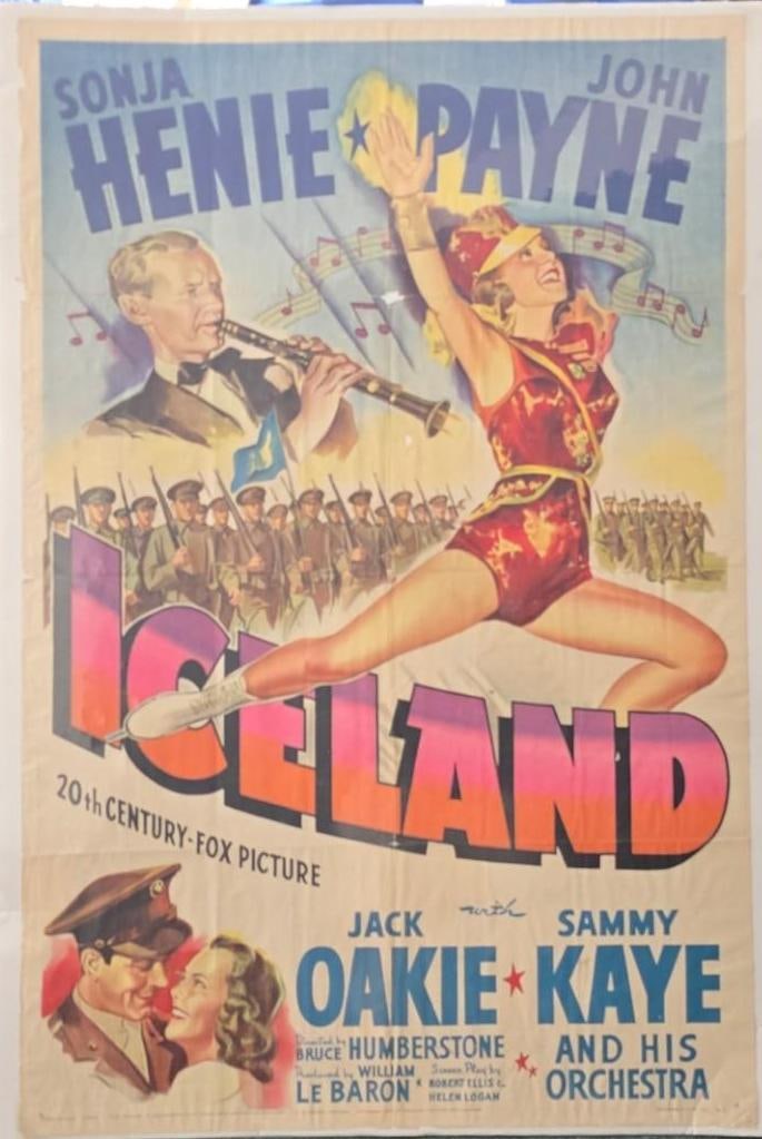 Iceland - Folded One Sheet: Quantity: 1 Year: 1942 Country: U.S.A Studio: 20th Century Fox Size: 27x41 Genre: War Stars: Sonja Henie, John Payne