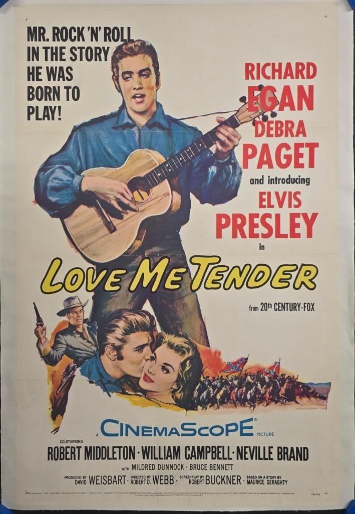 Love Me Tender - Linen Backed One Sheet: Quantity: 1 Year: 1956 Condition: B+ Country: U.S.A Studio: 20th Century Fox Size: 27x41 Genre: Musical Stars: Elvis Presley, Debra Paget, Richard Egan