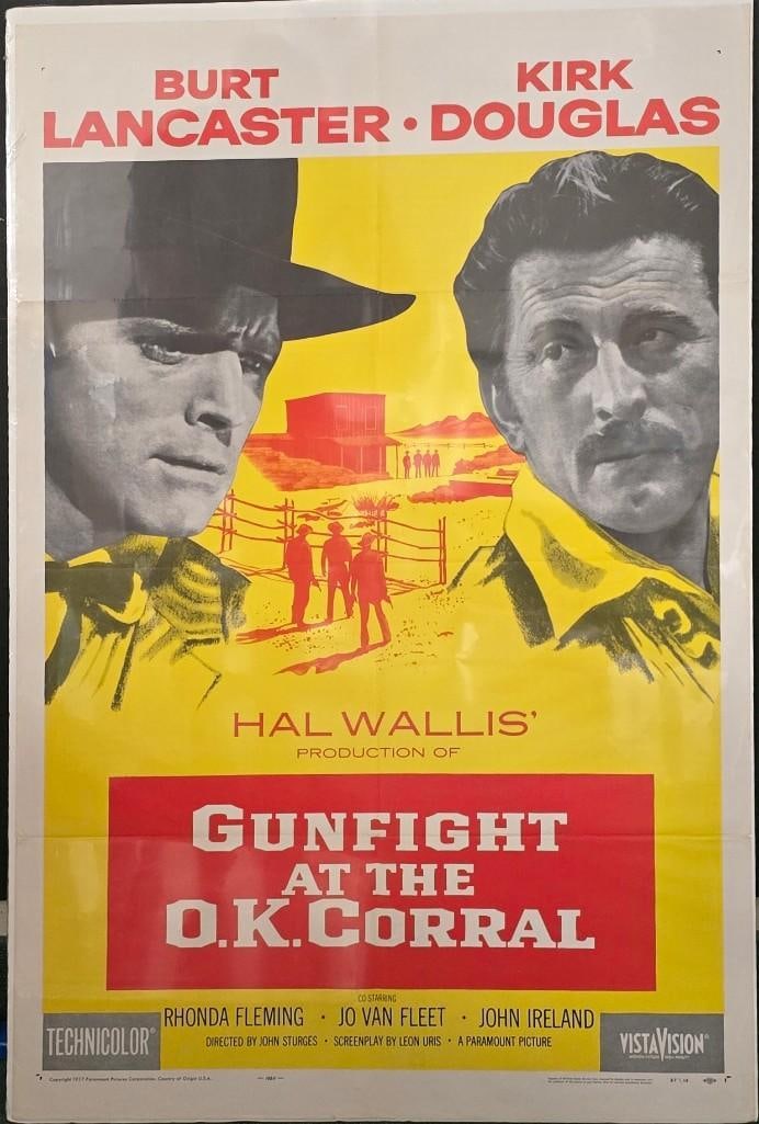 Gunfight at the O.K. Corral - Folded One Sheet: Quantity: 1 Year: 1957 Condition: B+ Country: U.S.A Studio: Paramount Size: 27x41 Genre: Western Stars: Kirk Douglas, Burt Lancaster, Rhonda Fleming, John Ireland