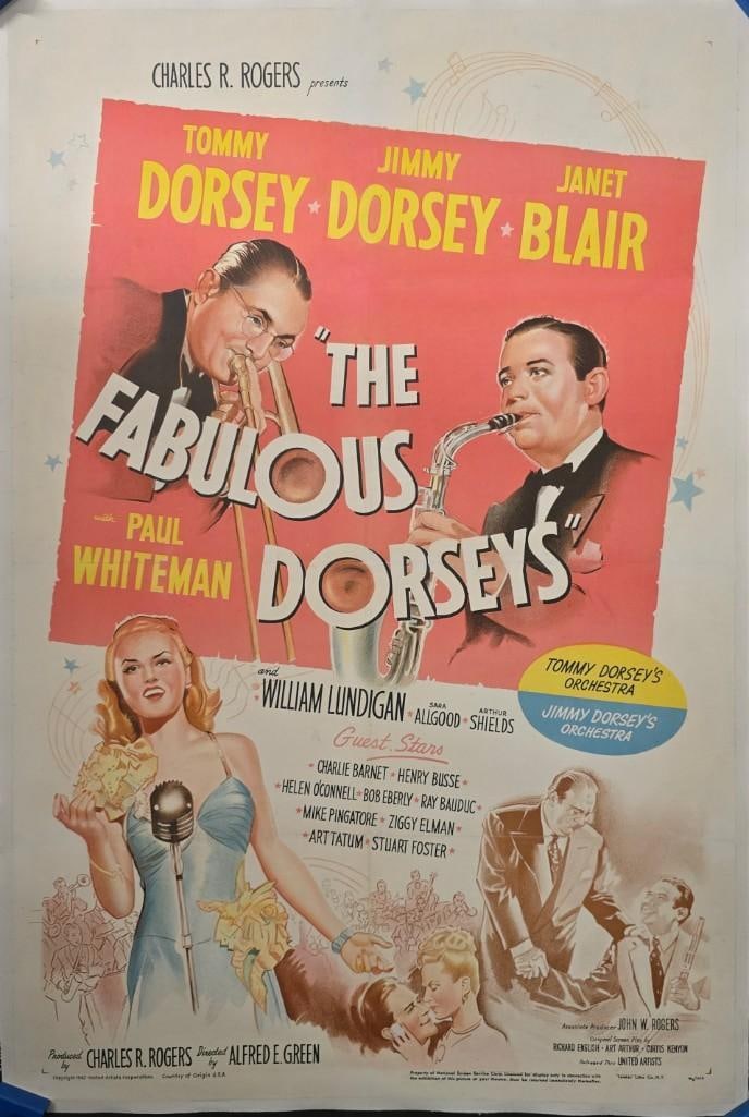 The Fabulous Dorsey's - Linen Backed One Sheet: Quantity: 1 Year: 1947 Condition: B+ Country: U.S.A Studio: United Artists Size: 27x41 Genre: Musical Stars: Tommy Dorsey, Jimmy Dorsey, Janet Blair