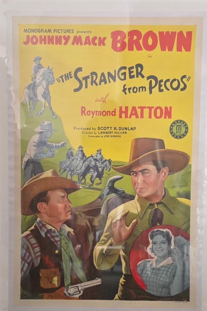 Stranger from Pecos - Linen Backed One Sheet: Quantity: 1 Year: 1943 Condition: B+ Country: U.S.A Studio: Monogram Size: 27x41 Genre: Western Stars: Johnny Mack Brown, Raymond Hatton