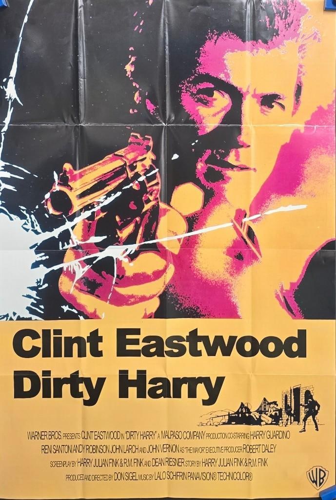 Dirty Harry - Folded One Sheet: Quantity: 1 Year: 1971 Condition: B+ Country: U.S.A Studio: Warner Brothers Size: 27x41 Genre: Crime Stars: Clint Eastwood, Harry Guardino
