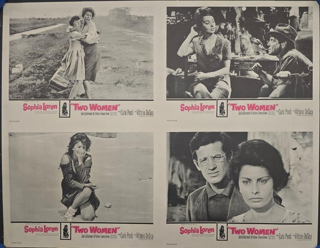 Two Women - Uncut Lobby Cards Half Sheets: Quantity: 2 Year: 1961 Condition: B Country: U.S.A Studio: Embassy Size: 22x28 Genre: Italian Film Stars: Sohia Loren, Jean-Paul Belmondo