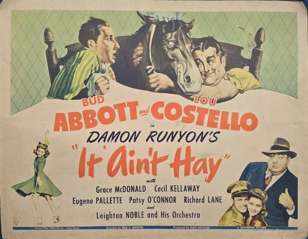 It Ain't Hay - Unfolded Half Sheet: Quantity: 1 Year: 1943 Condition: B+ Country: U.S.A Studio: Universal Size: 22x28 Genre: Comedy Stars: Abbott and Costello, Grace McDonald