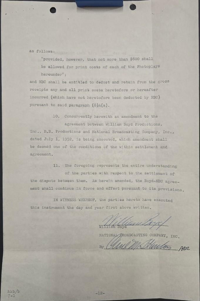 Hopalong Cassidy Signed Contract - 12 Pages (1 of 2)