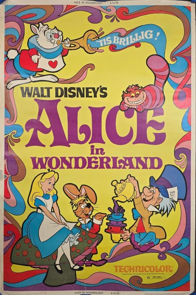 Alice in Wonderland - 40x60 - RR1974: Quantity: 1 Year: 1974 Condition: B+ Country: U.S.A Studio: Disney Size: 40x60 Genre: Animation Stars: Alice, White Rabbit