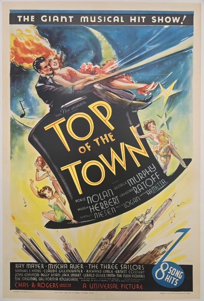 Top of the Town - 1937 Linen Backed One Sheet: Quantity: 1 Year: 1937 Condition: Very Good to Excellent on Linen Country: U.S.A Size:27x41 Genre: Musical Comedy Stars: Doris Nolan, George Murphy, Ella Logan