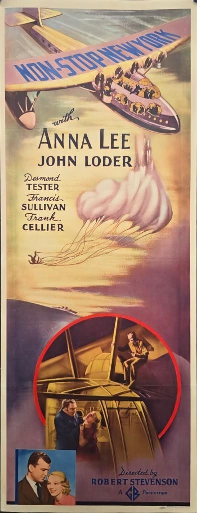 Non Stop New York - 1937 Insert: Quantity: 1 Year: 1937 Condition: Very Good Folded Country: U.S.A Size: 14x36 Genre: Crime / Romance Stars: John Loder, Anna Lee, Francis L. Sullivan