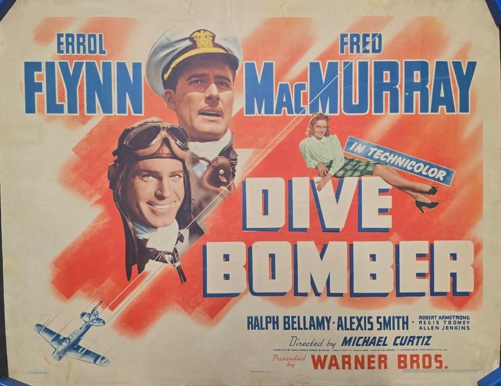 Dive Bomber - 1941 Unfolded Half Sheet: Quantity: 1 Year: 1941 Condition: Very Good to Good Country: U.S.A Size: 22x28 Genre: War Stars: Errol Flynn, Fred MacMurray, Ralph Bellamy
