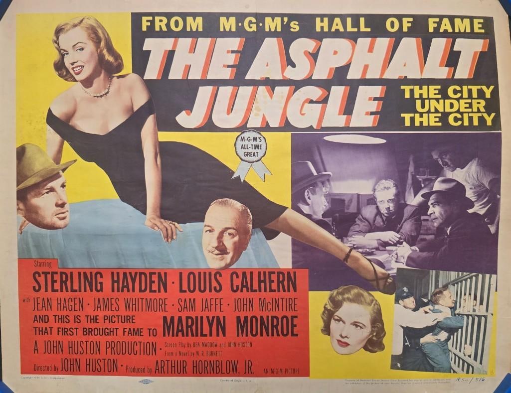 The Asphalt Jungle - 1950 Unfolded Half Sheet: Quantity: 1 Year: 1950 Condition: Good to Very Good Paper Loss Light Stains Country: U.S.A Size: 22x28 Genre: Film Noir Stars: Sterling Hayden, Louis Calhern, Jean Hagen