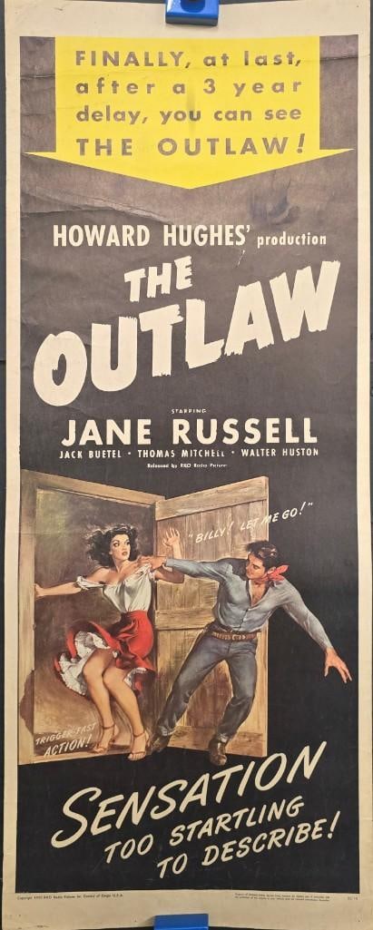 The Outlaw - RR50 Unfolded Insert: Quantity: 1 Year: 1950 Condition: Good Country: U.S.A Size: 14x36 Genre: Western Stars: Jane Russell, Jack Buetel