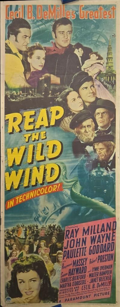 Reap the Wild Wind - 1942 Full Folded Insert: Quantity: 1 Year: 1942 Condition: Very Good - Good Country: U.S.A Size: 14x36 Genre: Action Adventure Stars: Ray Milland, John Wayne, Paulette Goddard