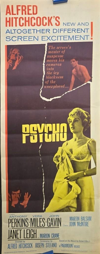 Psycho - 1960 Light Folded Insert: Quantity: 1 Year: 1960 Condition: Very Good Country: U.S.A Size: 14x36 Genre: Psychological Horror Stars: Anthony Perkins, Janet Leigh, Vera Miles