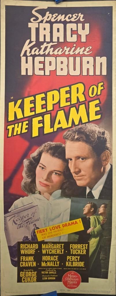 Keeper of the Flame - 1943 Unfolded Insert: Quantity: 1 Year: 1943 Condition: Very Good Country: U.S.A Size: 14x36 Genre: Suspense Mystery Stars: Spencer Tracy, Katharine Hepburn, Richard Whorf