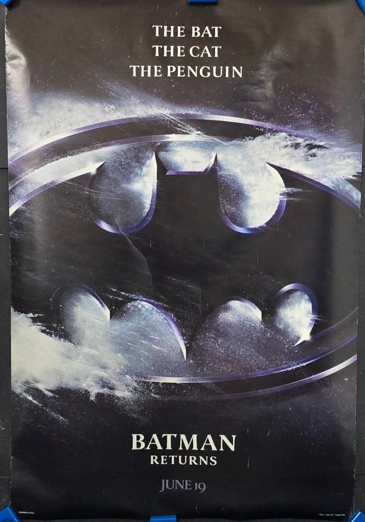 Batman Returns - 1992 Logo Style One Sheet: Quantity: 1 Year: 1992 Condition: Good to Very Good Country: U.S.A Size: 27x41 Genre: Super Hero Stars: Michael Keaton, Danny Devito, Michelle Pfeiffer