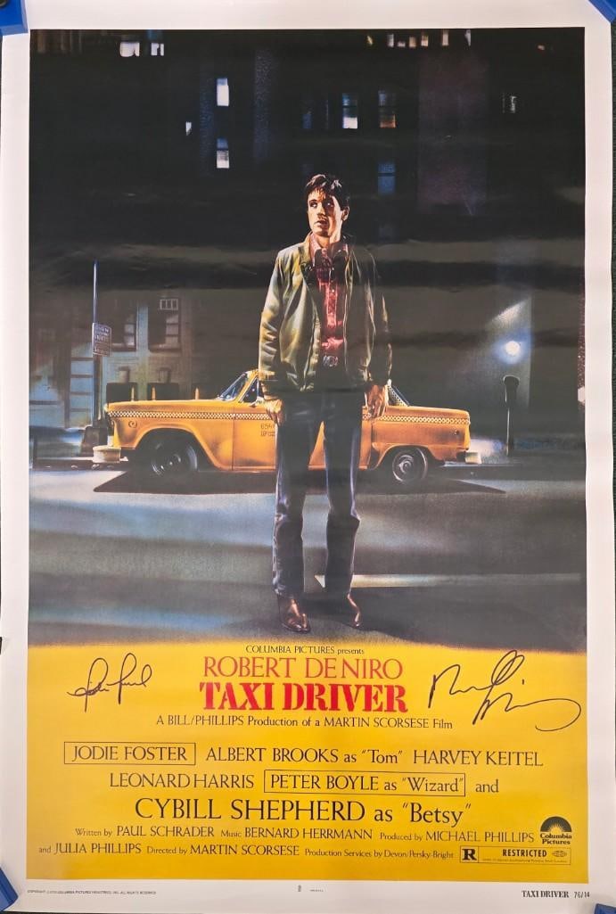 Taxi Driver - 1976 Autographed Reproduction One Sheet: Quantity: 1 Year: 1976 Condition: Very Good - Sign by Jodie Foster and Robert De Niro Country: U.S.A Size: 27x40 Genre: Psychological Drama Stars: Robert De Niro, Jodie Foster, Cybill Shepherd