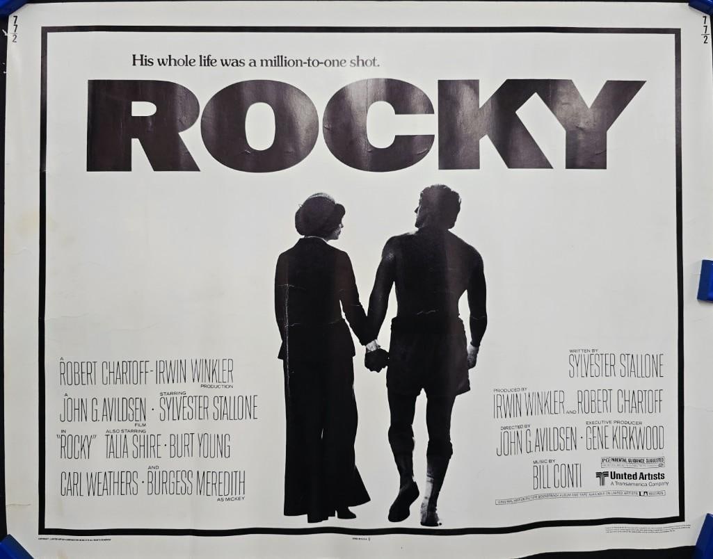 Rocky- 1976 Rolled Half Sheet: Quantity: 1 Year: 1976 Condition: Good to Very Good Country: U.S.A Size: 22x28 Genre: Sports / Drama Stars: Sylvester Stallone, Talia Shire, Burt Young