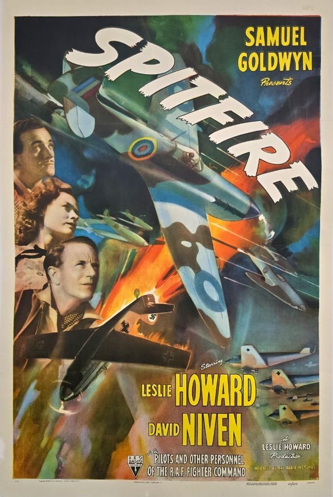 Spitfire - 1942 Linen Backed One Sheet: Quantity: 1 Year: 1942 Condition: Excellent Linen Backed Country: U.S.A Size: 27x41 Genre: War Adventure Stars: Leslie Howard, David Niven, Rosamund John