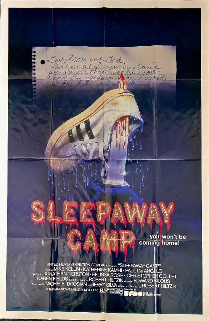 Sleepaway Camp - 1983 Two Line Tag Style Full Folded One Sheet: Quantity: 1 Year: 1983 Condition:Very good to Excellent Country: U.S.A Size: 27x41 Genre: Slasher Horror Stars: Felissa Rose, Jonathan Tiersten, Karen Fields