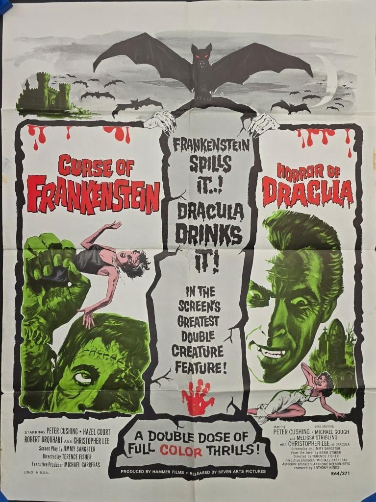 Curse of Frankenstein and Horror of Dracula - 1964 Full Folded One Sheet: Quantity: 1 Year: 1964 Condition: Good Country: U.S.A Size: 27x41 Genre: Horror