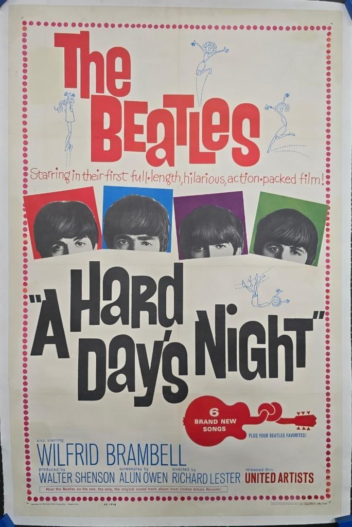 Hard Days Night - 1964 Linen Backed One Sheet: Quantity: 1 Year: 1964 Condition:Good Country: U.S.A Size: 27x41 Genre: Musical Stars: John Lennon, Paul McCartney, George Harrison, Ringo Starr