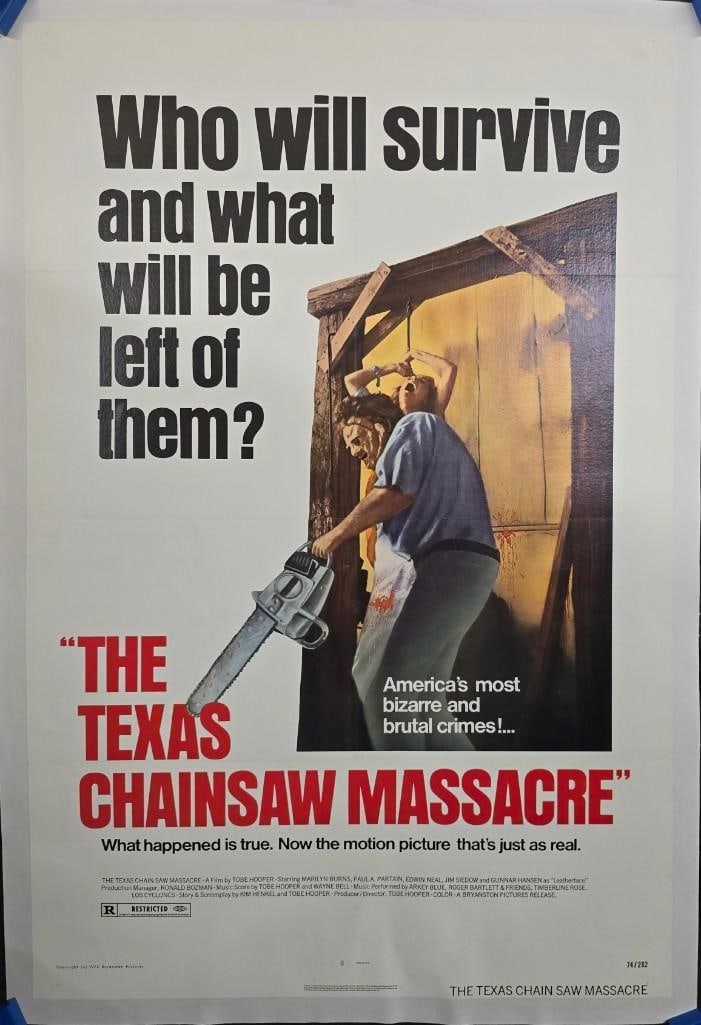 The Texas Chainsaw Massacre - Linen Backed One Sheet: Quantity: 1 Year: 1974 Condition: Very Good Linen Backed Country: U.S.A Size: 27x41 Genre: Horror Stars: Marilyn Burns, Edward Neal, Allen Danziger