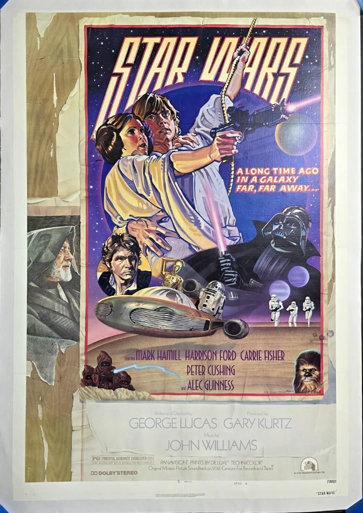 Star Wars - 1977 Style D NSS Linen Backed One Sheet: Quantity: 1 Year: 1977 Condition: Very Good Linen Backed Country: U.S.A Size: 27x41 Genre: Sci-Fi Stars: Mark Hamill, Harrison Ford, Carrie Fisher