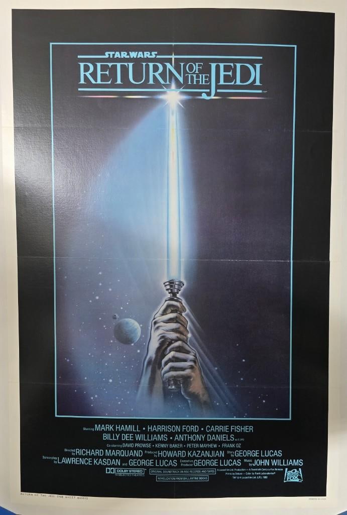 Return of the Jedi - 1983 Linen Backed One Sheet - Light Saber Style: Quantity: 1 Year: 1983 Condition: Very Good Linen Backed Country: U.S.A Size: 27x41 Genre: Sci-Fi Stars: Mark Hamill, Harrison Ford, Carrie Fisher