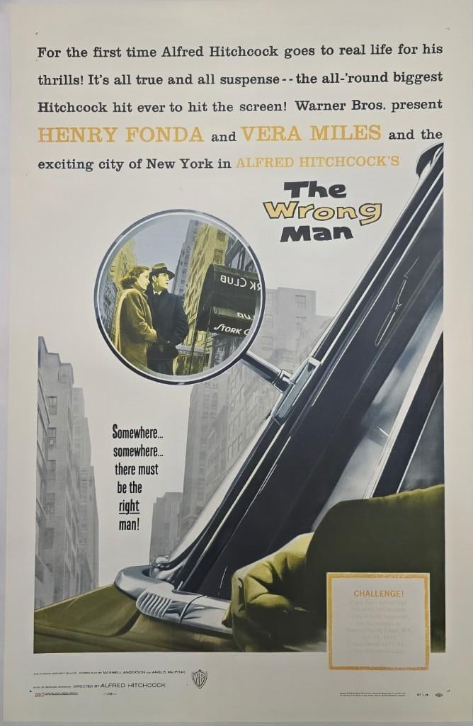 The Wrong Man - 1957 Linen Backed One Sheet: Quantity: 1 Year: 1957 Condition: Very Good Linen Backed Country: U.S.A Size: 27x41 Genre: Drama Stars: Henry Fonda, Vera Miles, Anthony Quayle