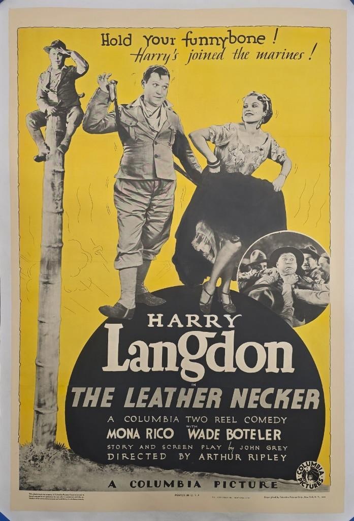 The Leather Necker - 1935 Linen Backed One Sheet: Quantity: 1 Year: 1935 Condition: Very Good Linen Backed Country: U.S.A Size: 27x41 Genre: Comedy Stars: Harry Langdon, Vernon Dent, Betty Blythe