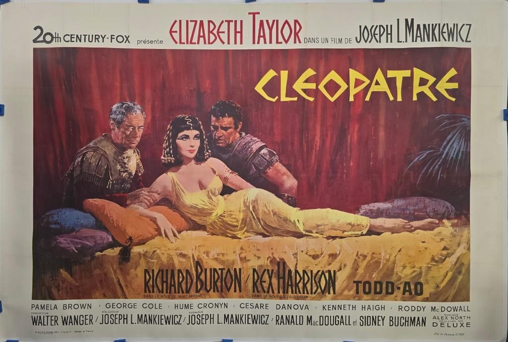 Cleopatra - French 2 Panel - Linen Backed: Quantity: 1 Year: 1963 Condition: Very Good - Linen Country: U.S.A Size: 62.75"x93" Genre: Historical Drama Stars: Elizabeth Taylor, Richard Burton