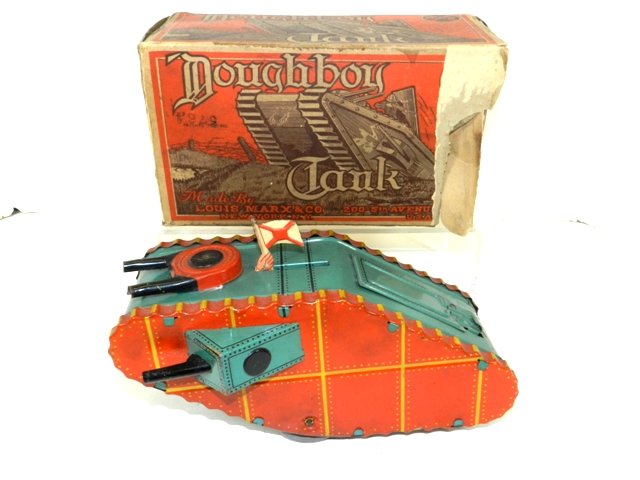 Marx Tin Doughboy Tank: Working wind-up in Original Box near mint condition