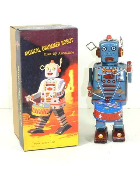 Collectible Musical Drummer Robot: Wind up action highly detailed mint in original box