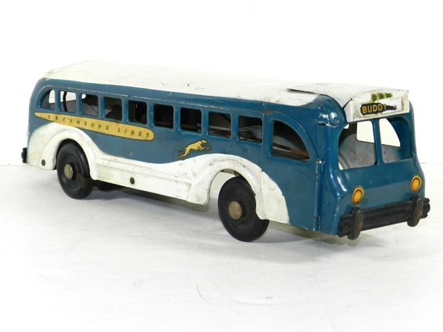 Buddy L. Greyhound: Buddy L. Greyhound Liner Bus. Pressed steel with wind-up. Original and in Good Condition