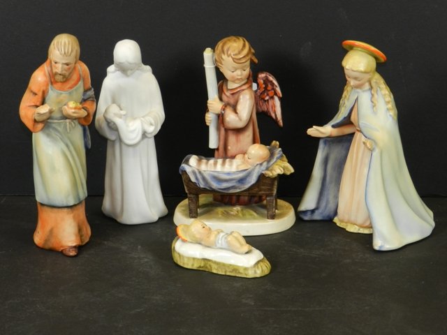 5 Hummel Figurines: Including 194 TMK-1 7" tall, 214 TMk-2, 214 TMK-2 and 2 others as shown. All in good condition.