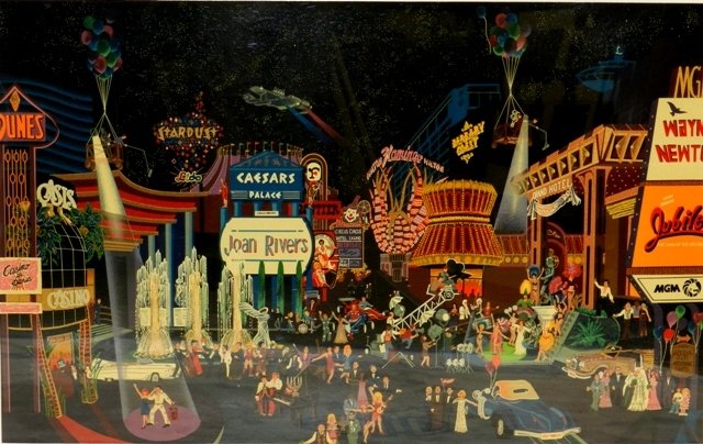 Melanie Taylor Kent Artist Proof "Vegas" Litho: 1985 Artist Proof Lithograph "Vegas" signed title and dated. American artist from PA/California. Very well recognized with Warner Bros, Disney and has a very distinct art form. This litho with has a c