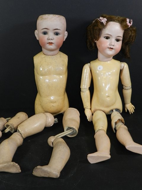 Franz Schmidt Dolls: Franz Schmidt Dolls, Circa 1911, Mold #1295, Bisque socket heads, open nostrils on one doll, open mouths, needs to be restrung.
