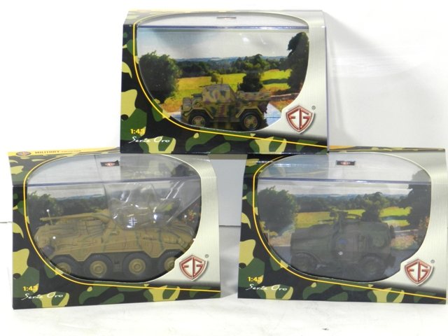 3- EDISON GIOCATTOLI MILITARY DIECAST: 3- EDISON GIOCATTOLI MILITARY DIECAST VEHICLES. PANHARD UBL FRANCE 1990. LANCIA LINCE ITALY 1944, SDKFZ 234/2 PUMA GERMANY. MINT IN BOX