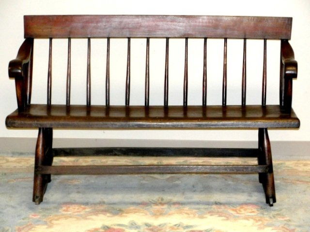 Country Mammies Bench Rocker Ca. 1860's: Full spindle back rocker. Condition very good 40 year old refinish, missing baby gate and hole's plugged. About 60'' long.