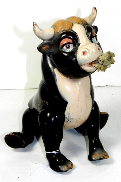 IDEAL FERDINAND THE BULL: Compostion figure with moderate wear and some crazing, most apparent underneath. 9" long.