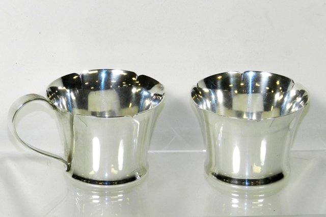 Porter Blanchard Sterling Cream & Sugar Set: 6.2 troy ounces on this 2-1/4" tall matching pair.