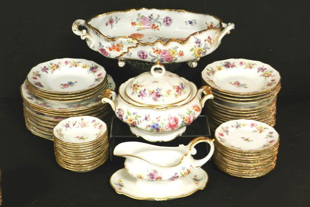 80+ Piece Thomas of Germany Dinnerware Set: Service for Eight(8) plus extras includes dinner plates, salad plates, cups, saucers, soup bowls, butter pats, finger bowls, gravy bowl, square serving dish, two serving plates, and a soup tureen.